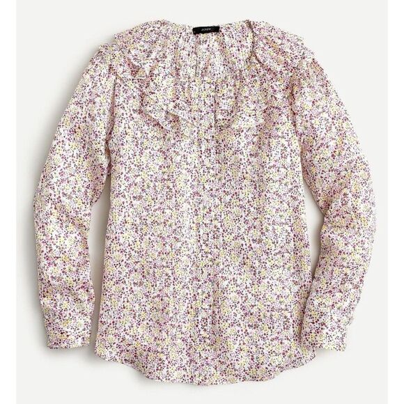 J.CREW Ruffle Blouse Top Small Field Day Shirt Dainty Floral Pink Gold AW869 NWT - Picture 1 of 10